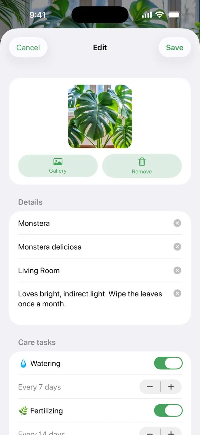 Custom Care Schedules